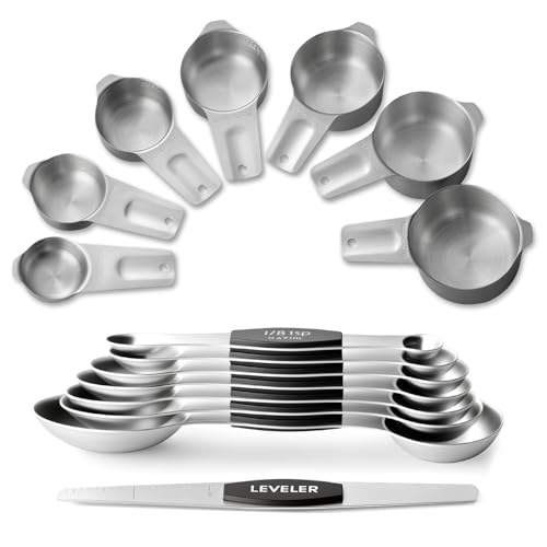 Stainless Steel Measuring Cups & Spoons Set (Black Spoons)