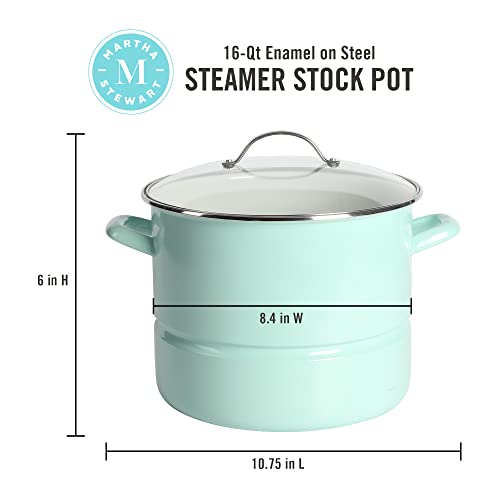 Thayer 16 Quart Enamel On Steel Scratch Resistant Steamer Stock Pot w (16.9 Quarts / Martha Blue)