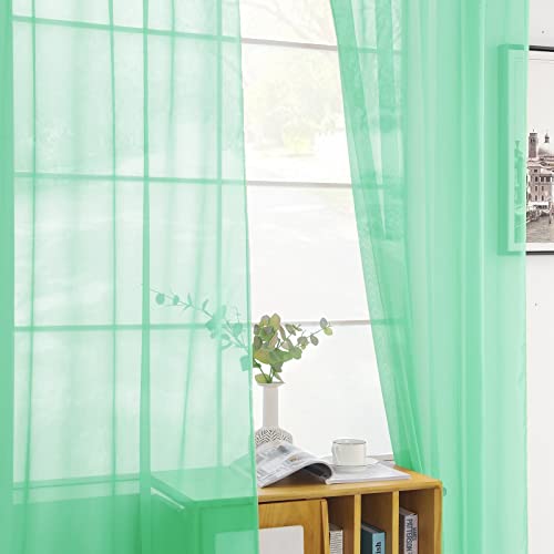 Solid Sheer Rod Pocket Curtain Voile Draperies 2 Panels White Beige Black Grey Coffee 52 Inch Width 90 Inch Long 1 Pair for Kitchen Bedroom Children Living Room Yard (Light Green / 52"W x 90"L (Pack of 2))