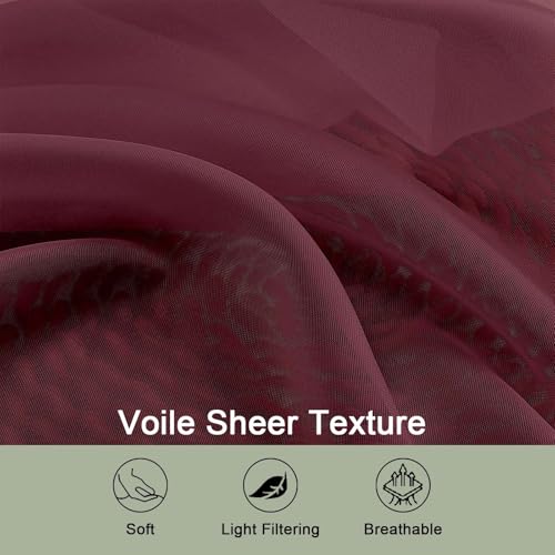 Sheer Curtains 2 Panels Set for Bedroom Living Room (Burgundy Wine / 59"W x 90"L (Pack of 2))