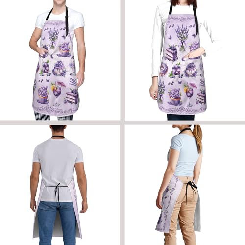 Purple Cake Baking Apron Adjustable Chef Apron with Pocket for Women (33" x 28"(Pack of 1) / Sweet Cake Purple)