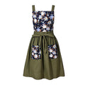 Vintage Pinafore Apron Dress for Women with Pockets Cute Floral Chef Aprons for Kitchen Cooking Baking Gardening (Olive Green)