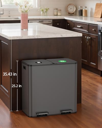 Dual Trash and Recycling Bins for Kitchen (Gray / 2 x 11 Gallon)