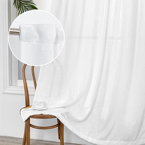 Floor to Ceiling Curtains 120 Inches White Sheer Window Drapes 2 Panel Sets Back Tab Draperies Linen Look Boho Fabric (50"W x 120"L (Pack of 2) / White)