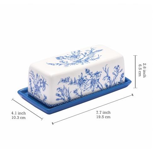 Blue Garden Toile Ceramic Butter Dish with Lid (Blue Garden Toile De Jouy / Large)