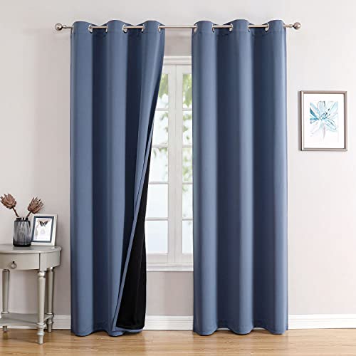 100% Blackout Curtains for Bedroom 78 Inches Long 2 Panels Set (42"W x 78"L (Pack of 2) / Stone Blue)