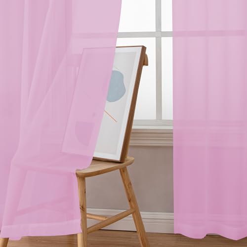 Sheer Pink Curtains 90 inches Long 2 Panels (Pink / 42"W x 90"L (Pack of 2))