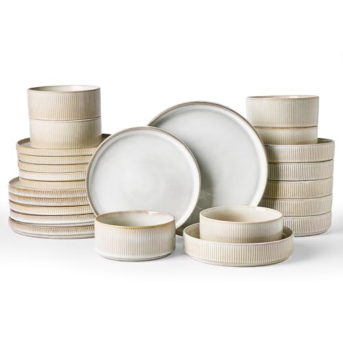 Star Stoneware Dinnerware Sets with Pasta Bowls (Cappuccino White)