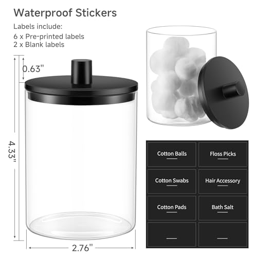 Glass Qtip Holder Dispenser (Black / 2 Pack)