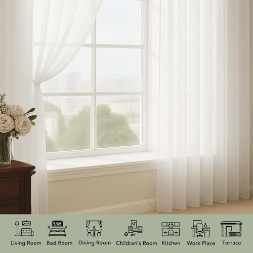 Ivory Sheer Curtains 108 Inch Long 2 Panels for Living Room 59" Wide (Ivory / 59"W x 108"L (Pack of 2))