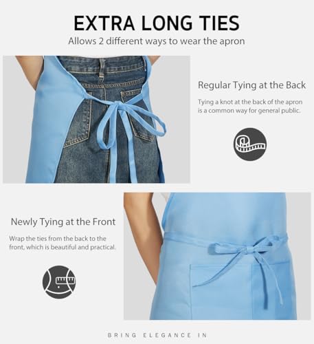 2 Pack Bib Apron with 2 Pockets for Women Men (Blue Light / 2 Polyester)