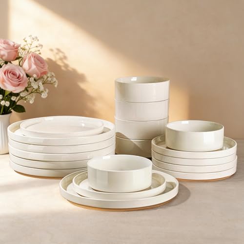 Stoneware Dinnerware Sets for 8 (Service for 8 / Modern-Beige)