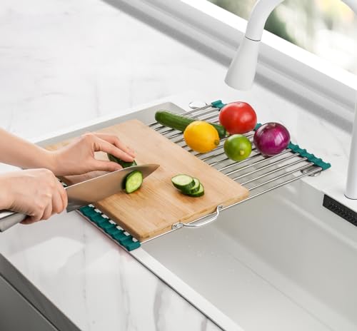 Roll Up Dish Drying Rack Over Sink (Dark Green / 17.7 x 12.5 in)