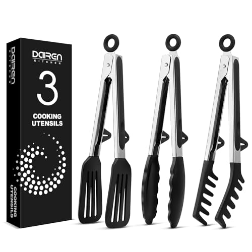 Kitchen Tongs for Cooking (Black / 9 inch)