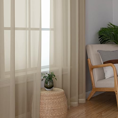 Taupe Sheer Curtains 63 Inch Length 2 Panels (Taupe / 42"W x 63"L (Pack of 2))