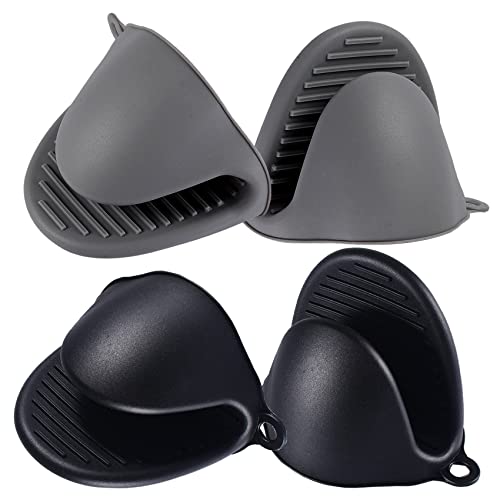 2 Pairs Mini Oven Gloves Silicone Oven Mitts Black and Grey (Black and Grey)