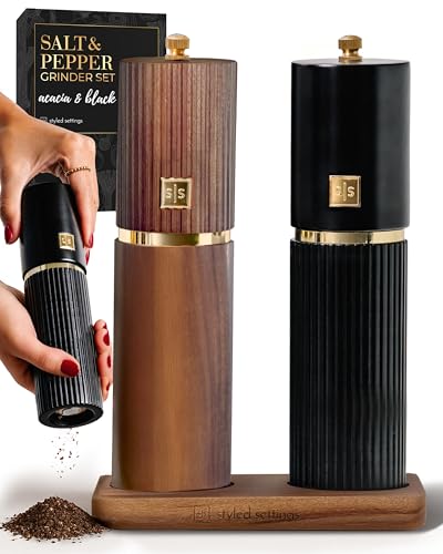 Wooden Salt and Pepper Grinder Set (Black and Dark Wood)