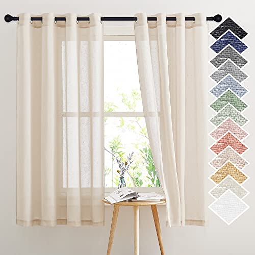 Natural Open Linen Weave Flax Sheer Window Curtains (52"W x 63"L (Pack of 2) / Beige)