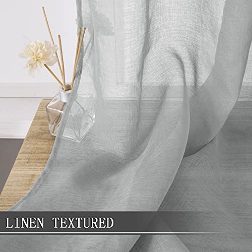 Short Sheer Curtains Living Room Linen Textured Curtain Sheers Light Filtering Voile Rod Pocket Curtains for Bedroom (38"W x 45"L (Pack of 2) / Silver Grey)