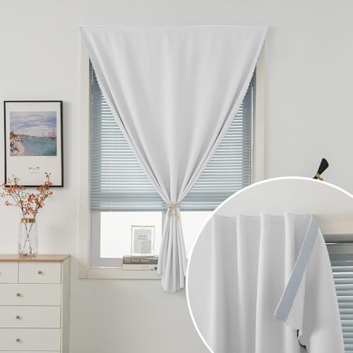 Blackout Curtains for Bedroom Sticky Curtain Blackout Window Cover Self Adhesive Curtains Rod No Drillng (47"W x 96"L (Pack of 2) / Light Grey)