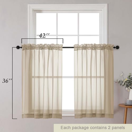 Cafe Curtains 36 Inch Length Tier 2 Pieces (Taupe / 42"W x 36"L (Pack of 2))