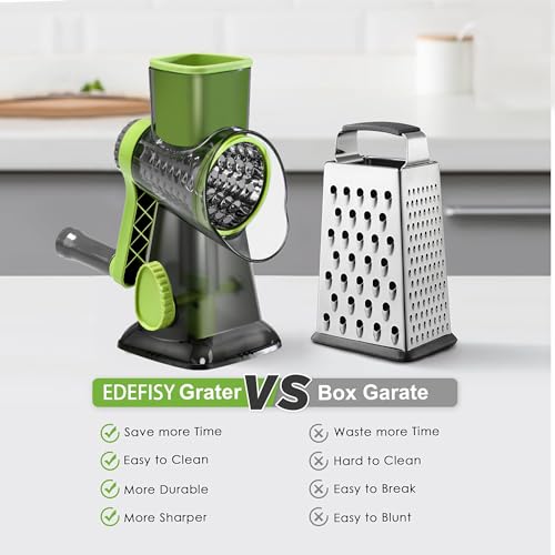 Cheese Grater Hand Crank Rotary Vegetables Shredder with Handle (Green)