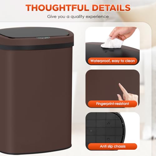 13 Gallon Stainless Steel Trash Can (Brown Stainless Steel)