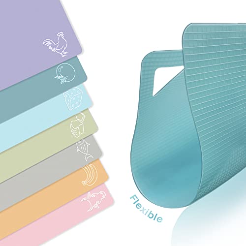 7 Pieces Plastic Flexible Cutting Boards for Kitchen (Soft Colors)