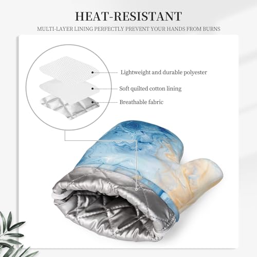 Oven Mitts and Pot Holders Blue Marble Pastel Silicone Kitchen Accessories Set of 4 Heat Resistant Long Gloves Potholder Non (A063212)