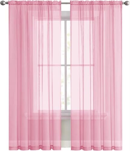 Sheer Light Pink Curtains 4 Panels Rod Pocket Semi (Light Pink / 52"W x 84"L (Pack of 4))