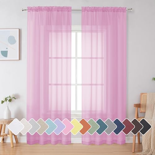 Pink Sheer Curtains 84 Inches Long (Pink / 42"W x 84"L (Pack of 2))
