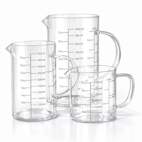 3 Pack Glass Measuring Cup Set (White measuring scale / 3 Pack(1000ml, 500ml, 300ml))