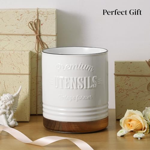 360° Rotating Extra Large Cooking Utensil Holder (White Text / 7.6 Inch)