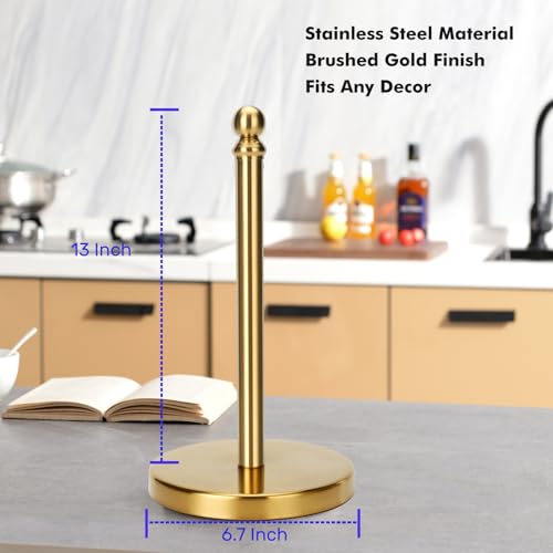 Gold Paper Towel Holder Countertop with Weighted Stainless Steel Base (Gold)