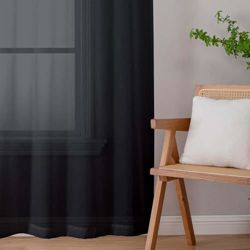Sheer Black Curtains for Bedroom Living Room 63 Inch Length 2 Panels (Black / 42"W x 63"L (Pack of 2))