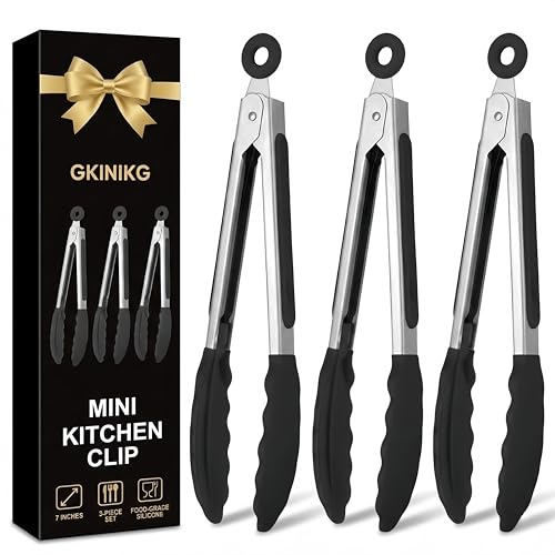 Mini Tongs with Silicone Tips (W125--3pcs-7Inch-Black tongs)
