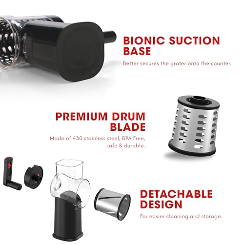 Rotary Cheese Grater Hand Crank with Foldable Handle (Black)