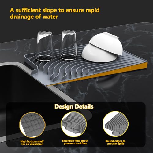 DIsh Drying Mat for Kitchen Counter (20×15.7inch Extra Large / Gray)