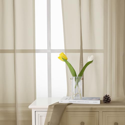 Taupe Sheer Curtains 63 Inch Length 2 Panels (Taupe / 40"W x 63"L (Pack of 2))