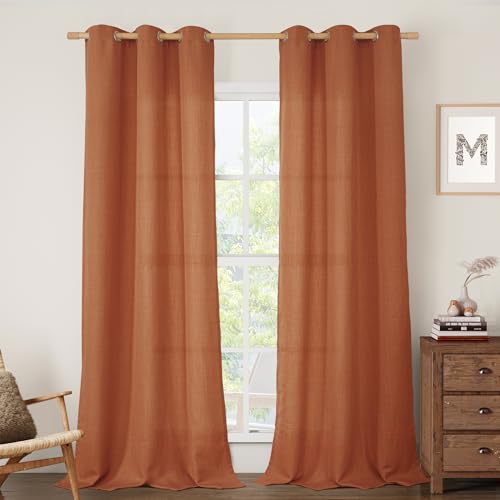 Terracotta Linen Curtains for Living Room 84 inch Length 2 Panels (38"W x 84"L (Pack of 2) / Silver Grommet-terracotta)