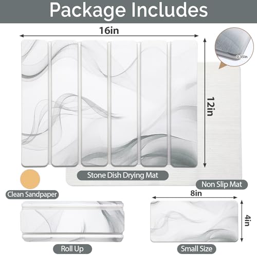Small Stone Dish Drying Mat for Kitchen Counter (White Gray / 16" x 12")
