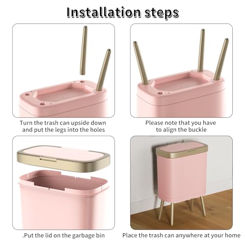 Bathroom Trash Can with Lid (Pink)