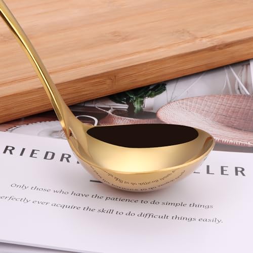 9.5 Inch Gold Ladle Spoons SUS304 Stainless Steel Soup Ladle 2 oz. Gravy Sauce Kitchen Ladle for serving (2 oz (A) (Gold))