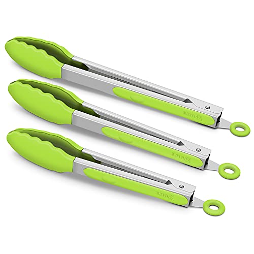 3 Pack Silicone Kitchen Tongs (Green)