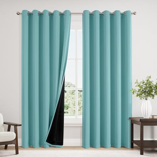100% Blackout Curtains for Bedroom 84 Inches Long 2 Panels Set (60"W x 84"L (Pack of 2) / Aqua)