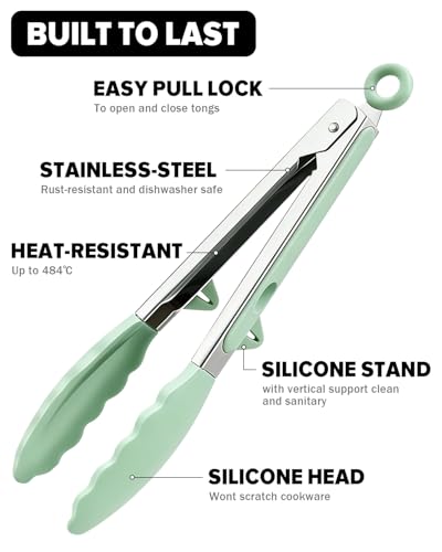 Kitchen Tongs for Cooking (Green / 9 inch)