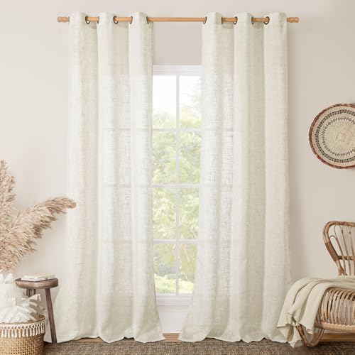 Linen Sheer Curtains 84 Inches Long for Living Room (34"W x 84"L (Pack of 2) / Natural)