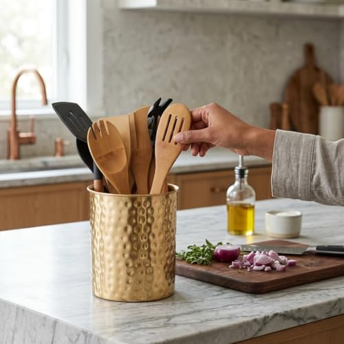 Kitchen Utensil Holder (Brushed Gold / Hand Hammered)