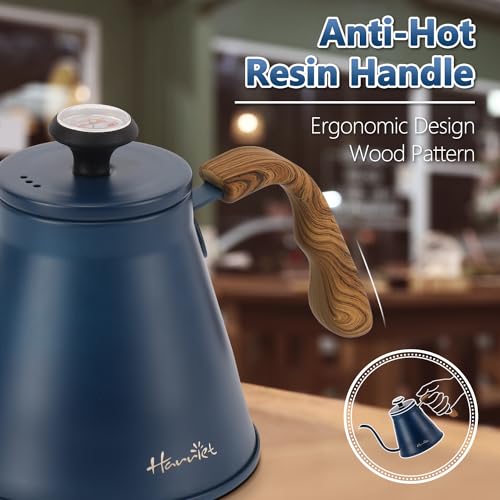 Gooseneck Kettle with Thermometer for Pour Over Coffee and Tea (Cobalt Blue)
