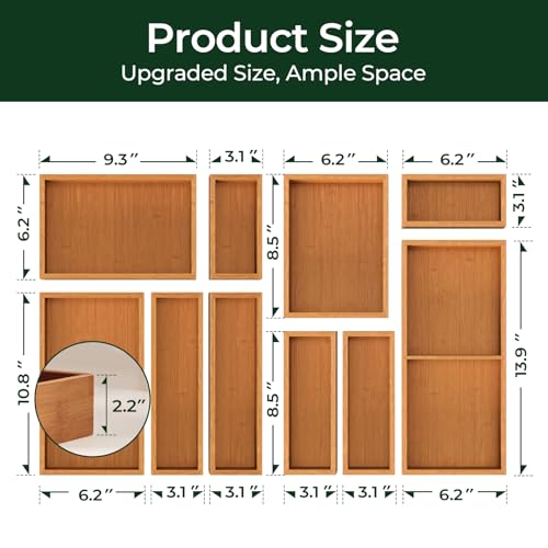 10 Piece Bamboo Drawer Organizer Set (Bundle: 10pc Organizers Set)